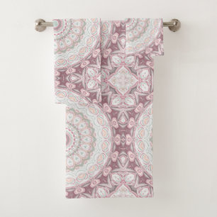 Blush Pink and Mint Mandala Pattern Design Bath Towel Set