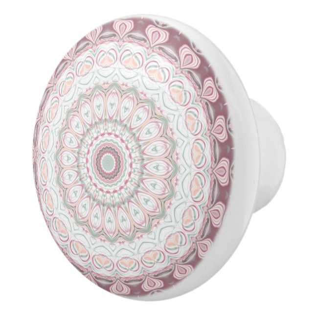 Blush Pink and Mint Mandala Pattern Design Ceramic Knob (Right)