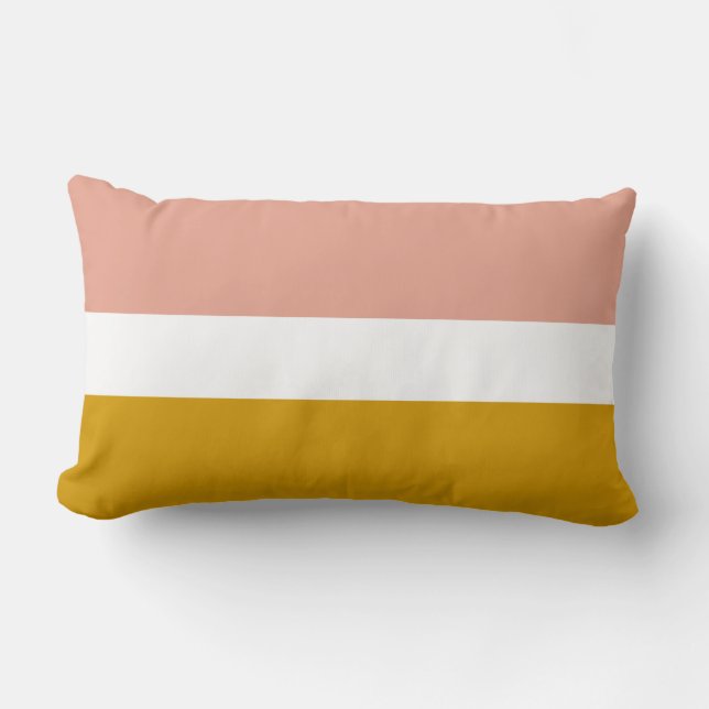 Blush Pink and Mustard Colour Block Stripe Lumbar Cushion (Front)