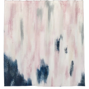 Blush Pink and Navy Abstract Pattern Shower Curtain