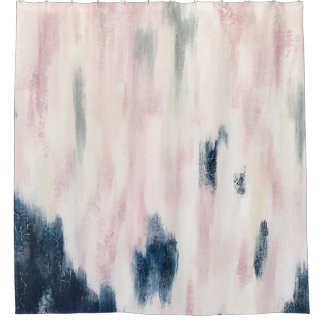 Blush Pink and Navy Abstract Pattern Shower Curtain