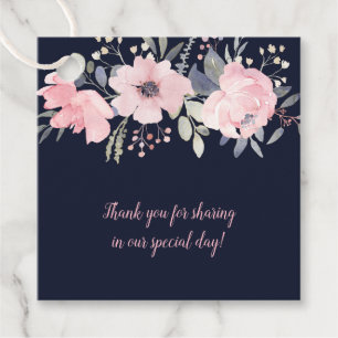 Blush Pink and Navy Floral Square Wedding Favour Tags