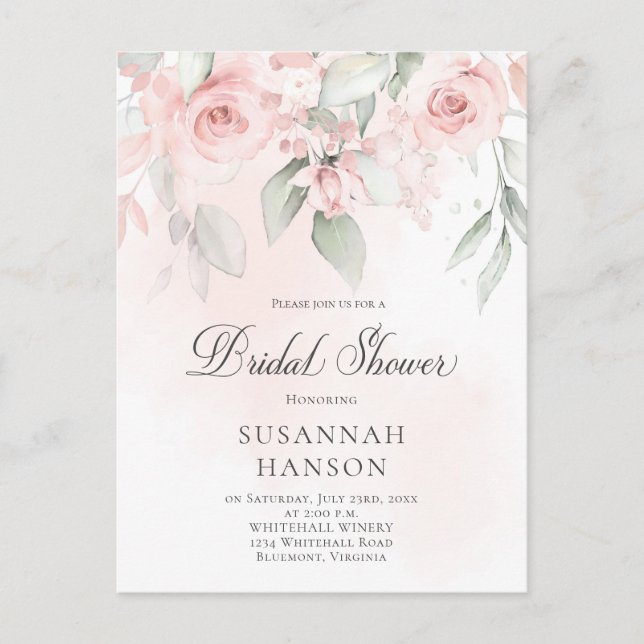 Blush Pink and Pastel Green Floral Bridal Shower Postcard (Front)