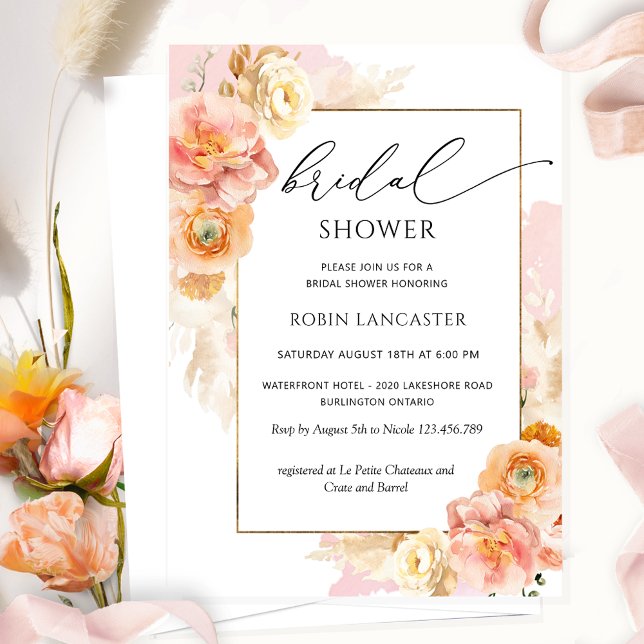Blush Pink and Peach Floral Bridal Shower /Brunch Invitation (Creator Uploaded)