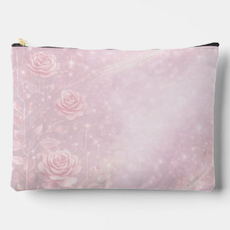 Blush pink and pearl gray florals AI art Accessory Pouch