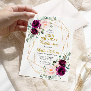 Blush Pink and Purple Rose Birthday Any Age Invitation