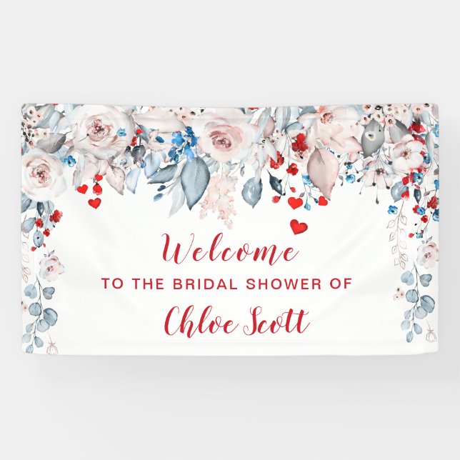 Blush Pink and Red Floral Bridal Shower Welcome Banner (Horizontal)