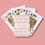 Blush pink and red striped bows coquette playing cards<br><div class="desc">Cute coquette aesthetic striped bow plying cards. Add your own name or choice of text. Featuring hand illustrated tied bows with rose pink and cream stripes. Set on soft cream background. Matching items available. Original art from artists own illustrations. Please use the message me button below for help with further...</div>