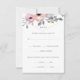 Blush Pink and Rose Geometric Floral Meal Choice RSVP Card