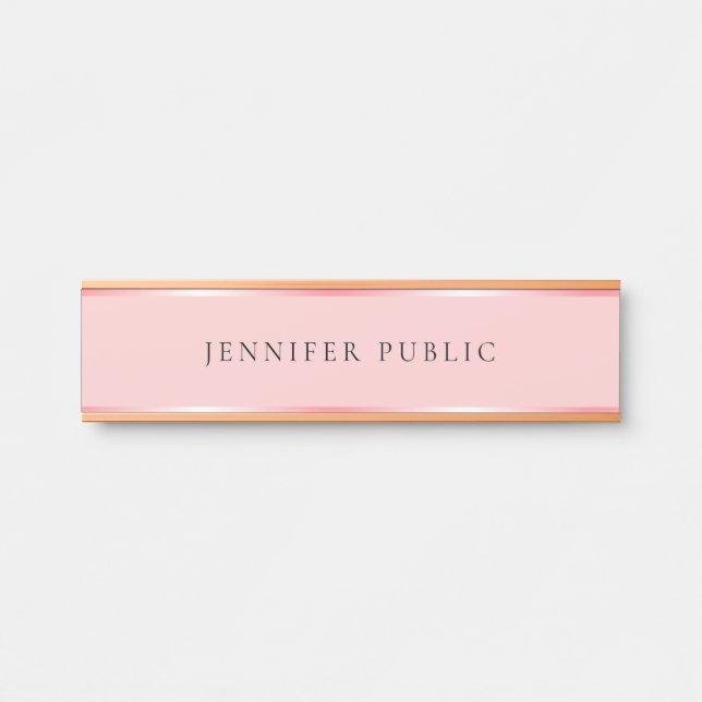 Blush Pink and Rose Gold Elegant Name Home House Door Sign (Front)