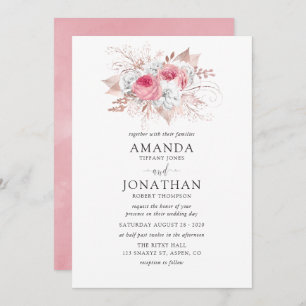 Blush Pink and Rose Gold Floral Wedding invitation