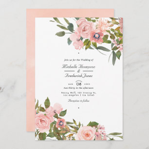 Blush Pink and Rose Gold Floral Wedding Invitation