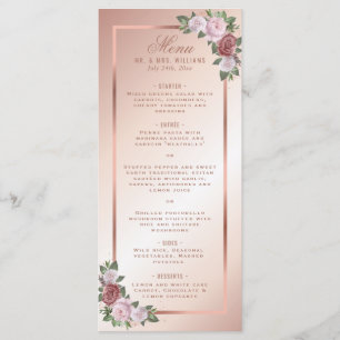 Blush Pink and Rose Gold Floral Wedding Menu