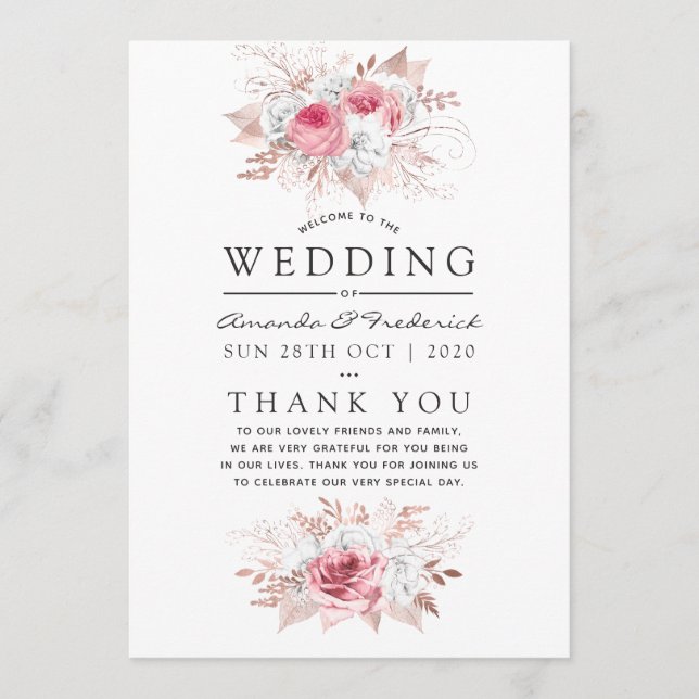 Blush Pink and Rose Gold Floral Wedding Program (Front)