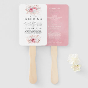 Blush Pink and Rose Gold Floral Wedding Program Hand Fan
