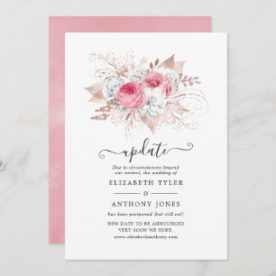 Blush Pink and Rose Gold Floral Wedding Update Invitation
