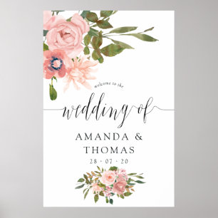 Blush Pink and Rose Gold Floral Wedding Welcome Poster