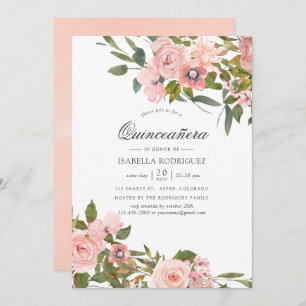 Blush Pink and Rose Gold Roses Quinceañera Invitation