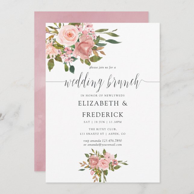 Blush Pink and Rose Gold Wedding Brunch Invitation (Front/Back)