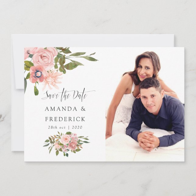 Blush Pink and Rose Gold Wedding Save the Date (Front)