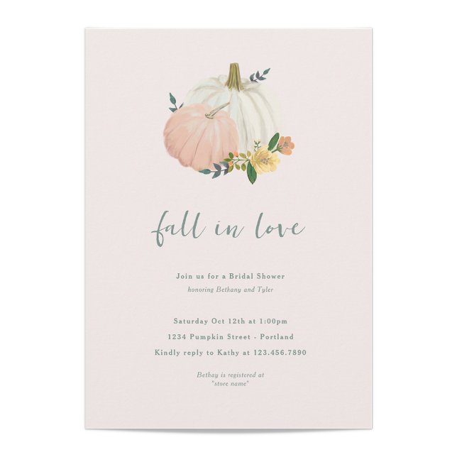 Blush Pink and Sage Fall Pumpkin Bridal Shower Invitation (Creator Uploaded)
