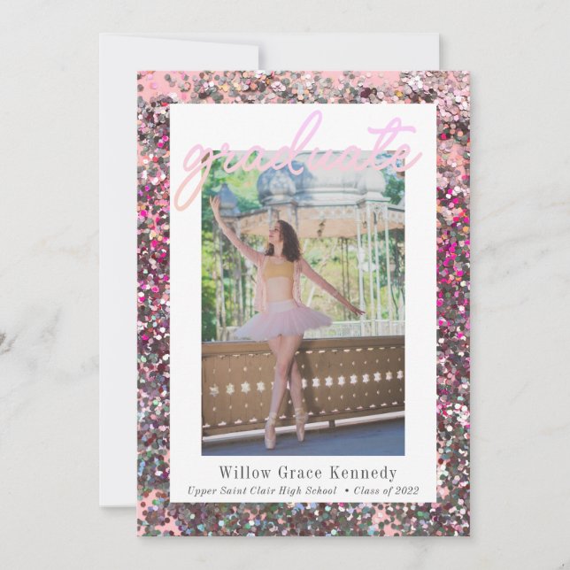 Blush Pink and Silver 2 Photo Glam Graduation Announcement (Front)