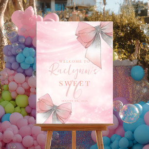 Blush Pink and Silver Bow Sweet 16 Birthday Poster