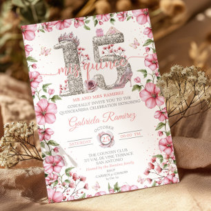 Blush Pink and Silver Tiara Mis Quince Quinceañera Invitation