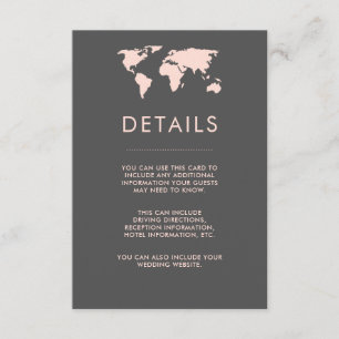 Blush Pink and Smoky Grey World Map Guest Details Enclosure Card
