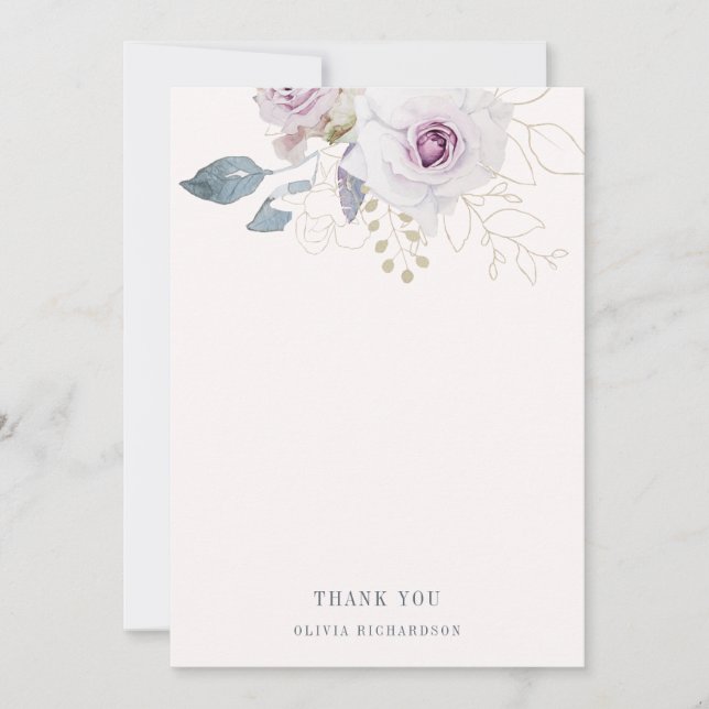 Blush Pink and Soft Violet Floral Thank You Card (Front)