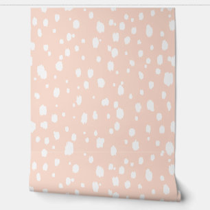Blush Pink and White Abstract Dots Wallpaper