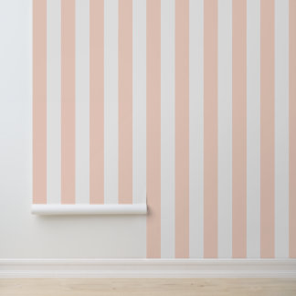 Blush Pink and White Bold Vertical Stripes Wallpaper