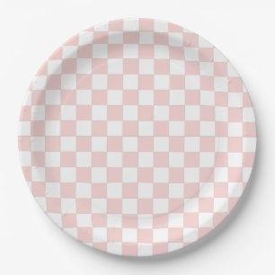 Blush Pink and White Chequered Paper Plate