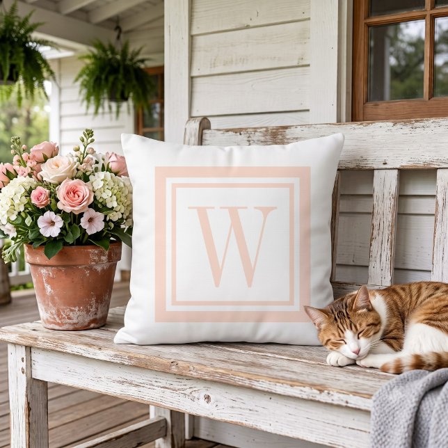 Blush Pink and White Classic Square Monogram Cushion (Creator Uploaded)