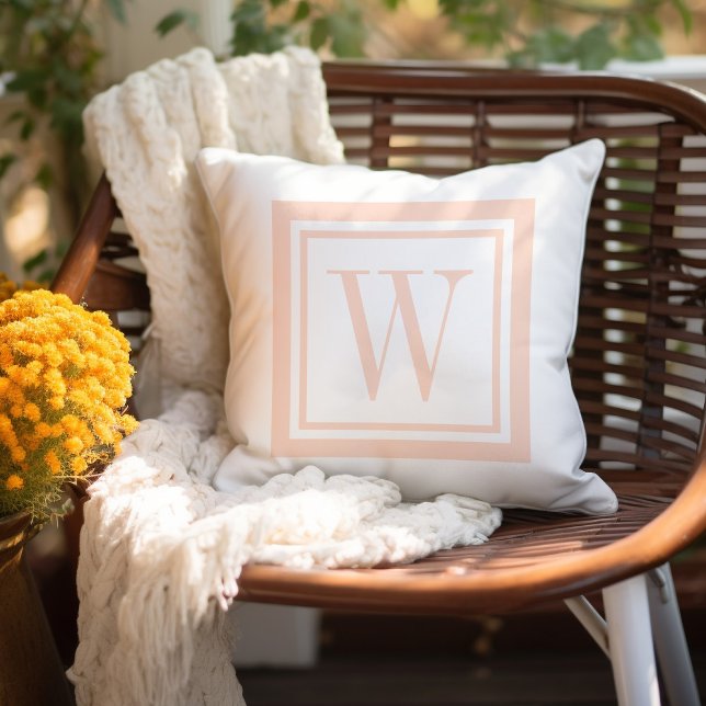 Blush Pink and White Classic Square Monogram Cushion (Creator Uploaded)