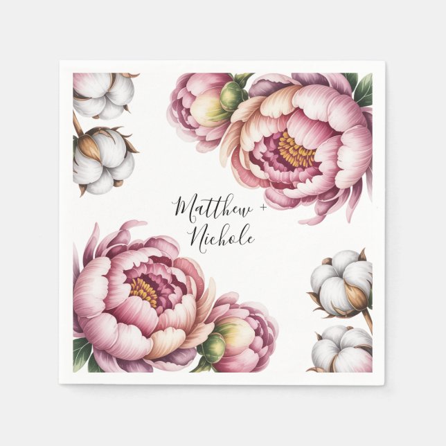 Blush Pink and White Cotton Wedding Napkin (Front)