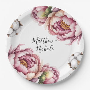 Blush Pink and White Cotton Wedding Paper Plate