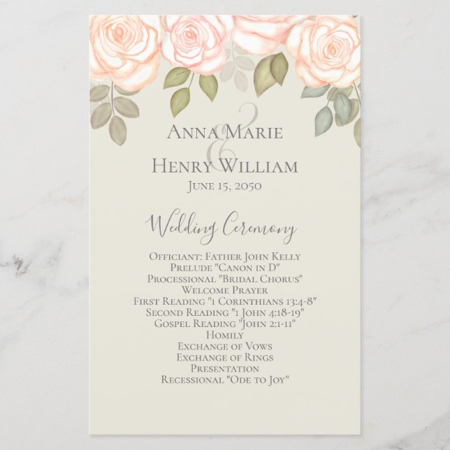 Blush Pink and White Floral Wedding Programs (Front)