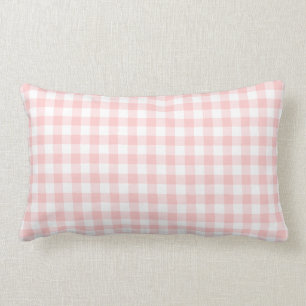 Blush Pink and White Gingham Pattern Lumbar Cushion