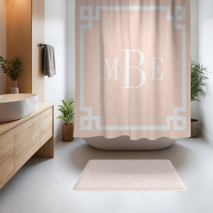 Blush Pink and White Greek Key   Monogrammed Shower Curtain