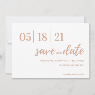 blush pink and white modern script save the date