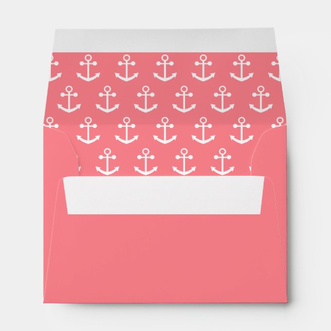 Blush Pink and White Nautical Anchor Pattern Envelopes (Back (Bottom))
