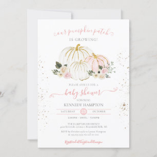 Blush Pink and White Pumpkin Autumn Baby Shower Invitation