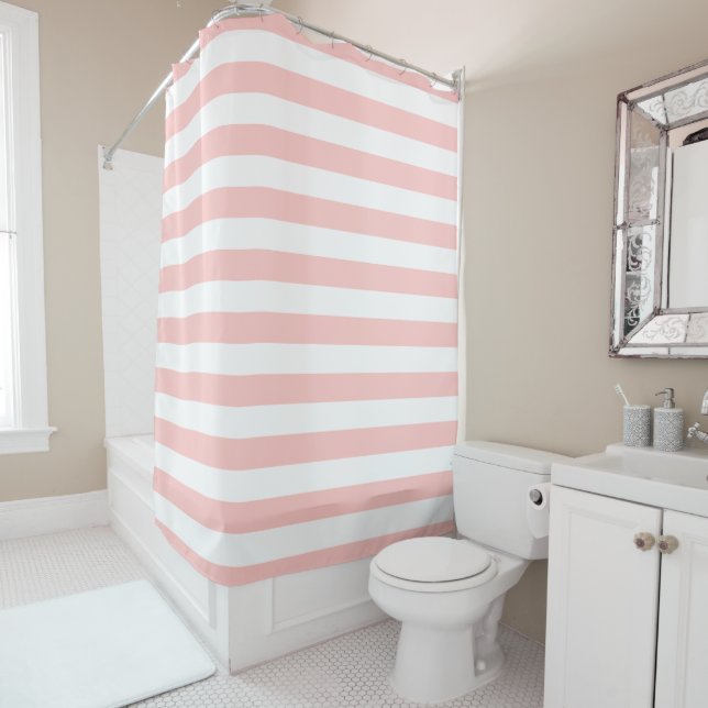 Blush Pink and White Stripes | Editable Colours Shower Curtain (In Situ)