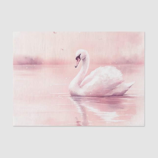 Blush Pink and White Swan Decoupage Tissue Paper (Front)