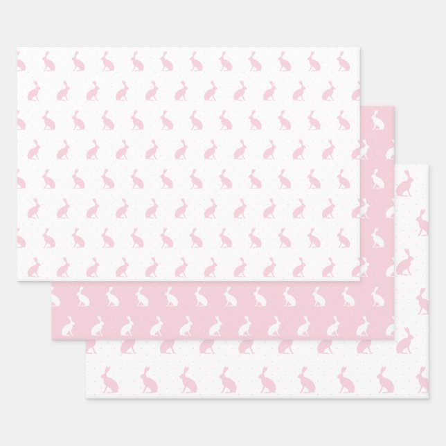 Blush Pink and White Upright Rabbits Pattern. Wrapping Paper Sheet (Set)