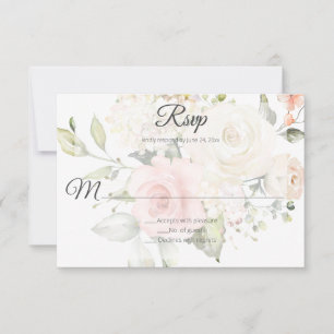 Blush Pink and White Watercolor Roses Wedding   RSVP Card