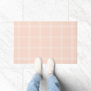 Blush Pink and White Windowpane Check Doormat