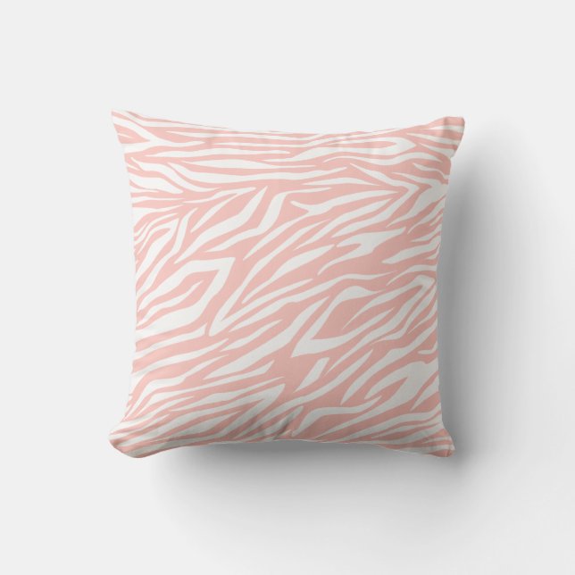 Blush pink and white zebra print pattern custom cushion (Front)