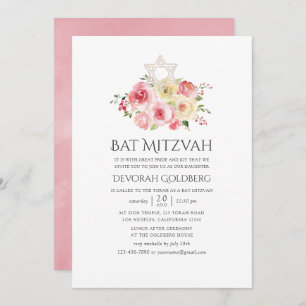 Blush Pink and Yellow Floral Bat Mitzvah Invitation